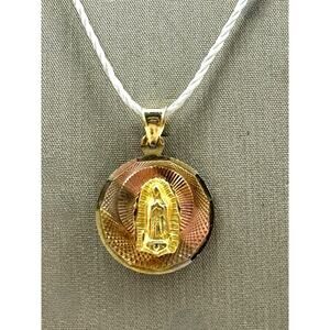 14K Tri-Tone Gold Round Mary/Jesus Double Sided Pendant (15160)